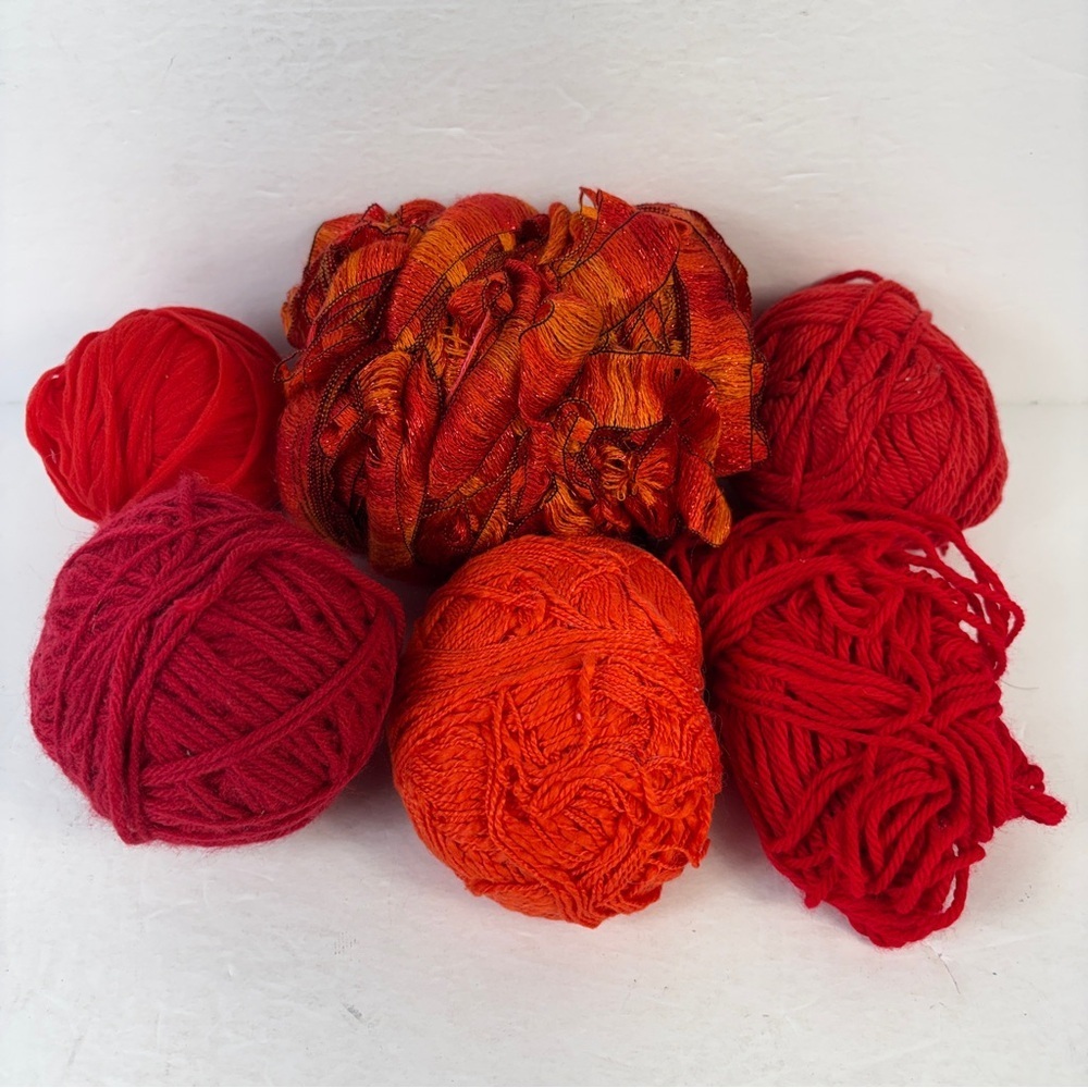 Huge Yarn Lot: Red/Orange Worsted & Ribbon Blend LOT